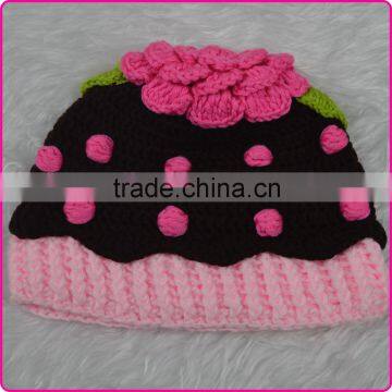 kids winter handmade beanie hats in strawberry pattern