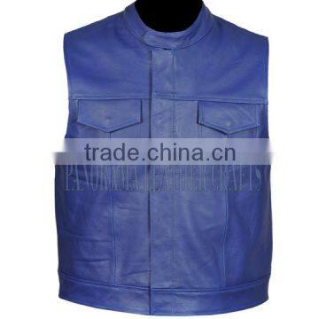 Motorcycle Leather Vest/ BLUE COLRbikers Leather Vest