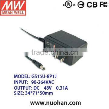 Meanwell 48v 0.31a adaptor/12~15W AC-DC Single Output Wall-mounted type/15w single output power supply