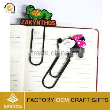 Stationery wholesale custom logo paper clip bookmark cute aniaml shaped 3D soft pvc metal paper clip