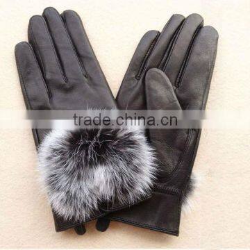 2016 newly a grade fancy lined glove fashion rabbit fur leather gloves