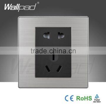 2015 China Wholesaler Hot Sale Wallpad Luxury 10A 110-250V Wall Light Switch Satin Metal Panel 5 Pin Socket Outlet