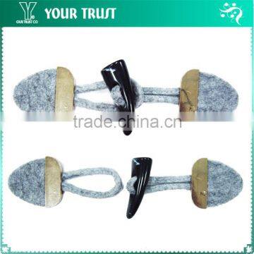 Black Leather Cotton Yarn Twist Cord Rhodium Metal Coat Leather Toggle Buttons photo-5