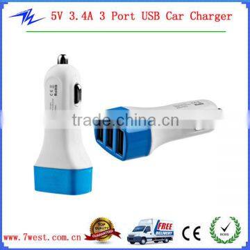 5V 3.4A 3 Port USB Car Charger for iPad, iPod, iPhone, GPS,Smart phone