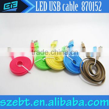 LED Flat colorful OEM Micro data transmission USB Cable For andriod & phones