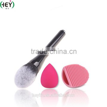 Hot Selling Wooden Handle Plush Dense Powder Brush With Makeup Sponge Brush Egg Set