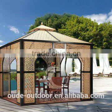 Outdoor Double tops rattan gazebo 300*300cm with PVC plate WPC floor