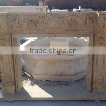 Indoor moulding free standing travertine double sided fireplace mantel