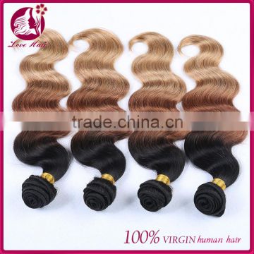 Ombre natural color brown light color virgin malaysian hair body wave human hair extensions