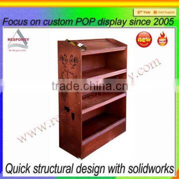 China supplier wine display rack made from wood with engraved graphic