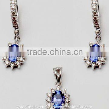 White Gold Tanzanite Hoop with drop Earrings And Pendant Suppliers