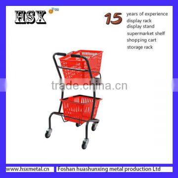 Powder Coat Supermarket Shopping Trolley Cart With 2 Baskets HSX-S487 photo-6