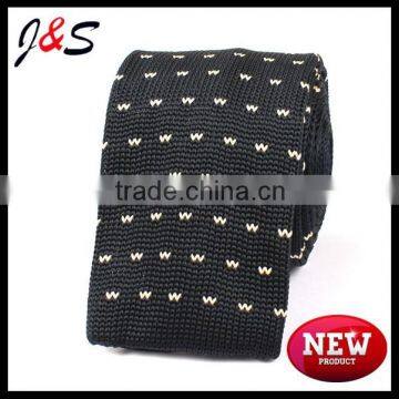 new arrival mens BLACK knitted tie with white W pattern KT056