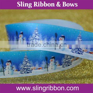 1 Inch Christmas Grosgrain Heat Transfer Printed Snowman Ribbon