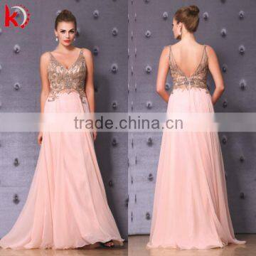 2015 New Design Sleeveless Elegant Pink Party Gown Shiny Embroidered Beads Long Sexy Transparent Back Fashion Abendkleider