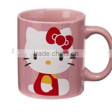 Pink color glaze mug with custom decal ceramic mug porcelain kitty mugs