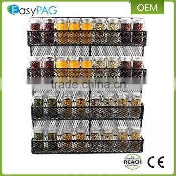 Factory price iron metal mesh big kitchen wall mounted spice jar storage rack