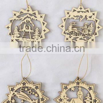 Wooden xmas star shaped nature color hanging ornaments christmas gifts for tree in home decoration