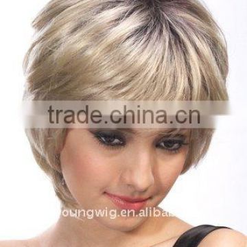 Blonde dye omber color synthetic hair style wig, short hair wigs for women