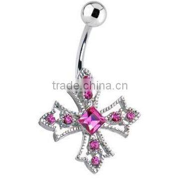 athena pink cross belly button ring,belly ring,316L body piercing jewelry