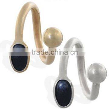 Black Onyx Cabochon Gem Gold Plated Twister Barbell Twister Piercings