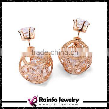 Dangling Crystal Hollow Rose Gold Double Sided Earrings
