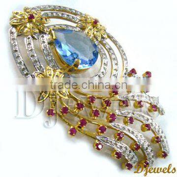 Diamond Gold Pendants, Blue Topaz Diamond Pendants, Diamond Jewelry