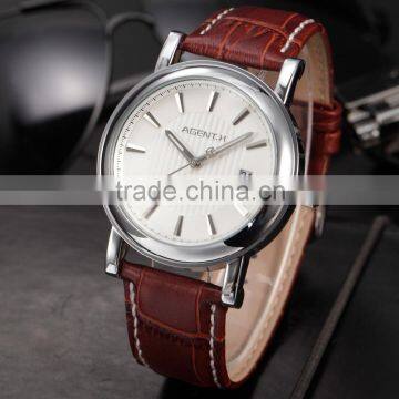 Steel Case White Dial Date Quartz Analog Genuine Leather Band Men Wrist Watch photo-4