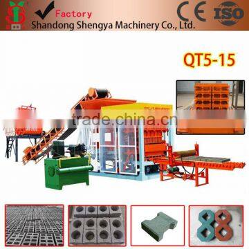 QT5-15 fully automatic system cement brick making machine make hollow brick,solid brick,pavement brick hot-sale in Gabon
