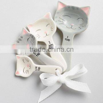 Cat Shaped Ceramic Measuring Spoons - White and Gray