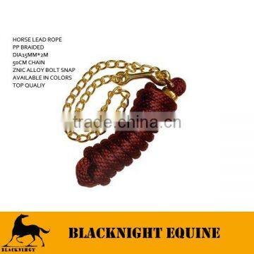 HORSE LEAD ROPE DIA15MM*2M EQUESTRIAN HORSE LEAD ROPE WITH 50CM CHAIN WHOLESALE HORSE LEAD ROPE PP HORSE LEAD ROPE WHOLESALE