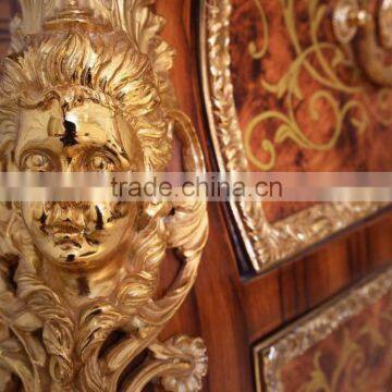 Fabulous Louis XV Marquetry 24K Gold Plated Commode Sideboard Cabinet / French New Classic Dining Room Furniture Wooden Cupboard photo-6