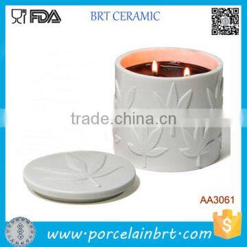 Creative Design Leaf Emboss Ceramic Candle Jar