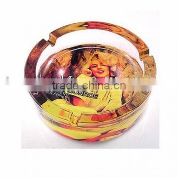 8.5cm glass ashtray, decaled glass ashtray,glass ashtray