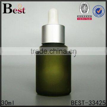 China Rosted Dark Green Cosmetic Lotion Essential Oil Perfume 30ml Glass Bottle With Dropper With pp White Dropper photo-4