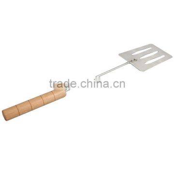 Heat resisitant Stainless Steel Barbecue Tool cooking BBQ Shovel with holes and wooden handle