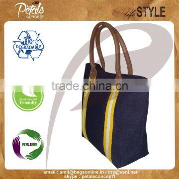 Cheap fashion recyled canvas cotton shopping bag with inside polyester lining