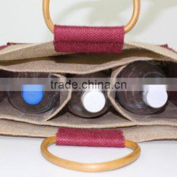 Eco-Friendly 3 Wine Bottle Jute Bag - Features Cane Handles, Plastic Window and photo-4