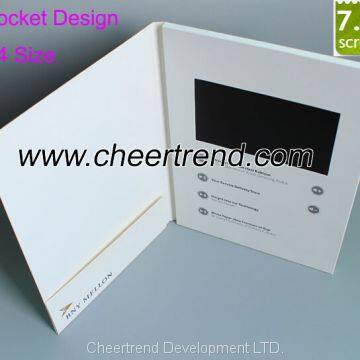 Powerful marketing tool A4 Size 7'' LCD OEM Video brochure with pocket design for business card