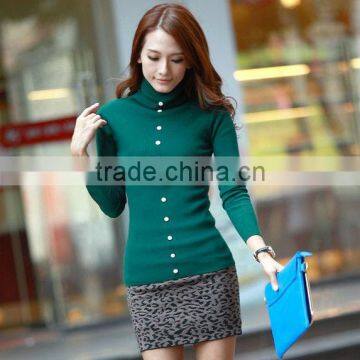 Ladies fashion O-neck solid long slim knit winter button woman sweater