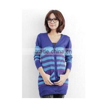 100% cashmere color stripe ladies sweater(cardigan)