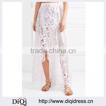 Wholesale Women Apparel Blue White Crocheted Cotton-lace Scalloped Eyelash Trims Wrap Skirt(DQE0377SK)