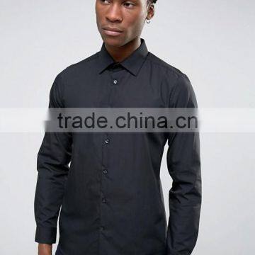 Hot Sale Custom Long Sleeve Spread Collar Mens Pre-Shrunk 65% Polyester 35% Cotton Breathable Slim Fit Casual Navy Shirts