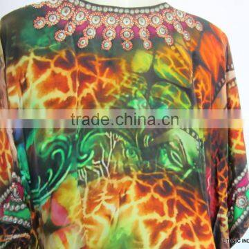SILK DIGITAL Print Embellished Kaftan CAFTAN Tunic Poncho Blouse photo-6
