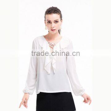 Long Sleeve Latest Blouse Styles V-neck White Women Latest Blouse Styles photo-2