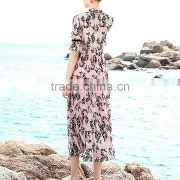 Maxnegio Printed Maxi Chiffon Long Pink Beach Dress photo-5