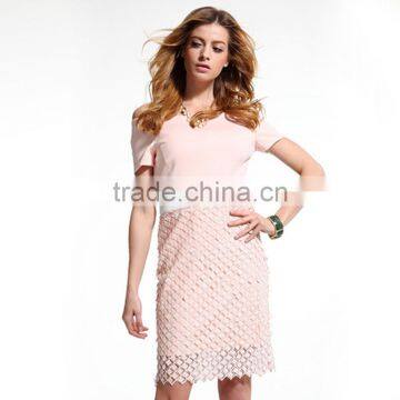 Wholesale Latest Design Lace fashion dress Slash Neck Short Sleeve Fashion Dress for Women