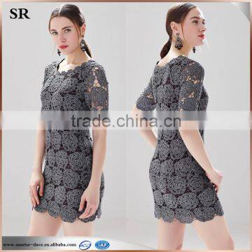 Black Crochet Dress Flower Pattern Cut-out Metallic Effect Dress for Adult SR-D9784