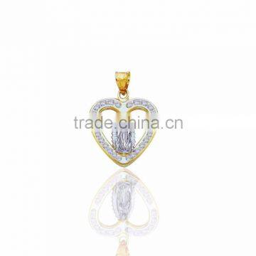 heart shape two tone plated CZ mother mary pendant