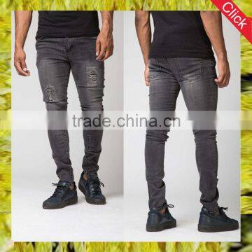 2017 China wholesale custom jeans grey washed skinny men jeans trousers